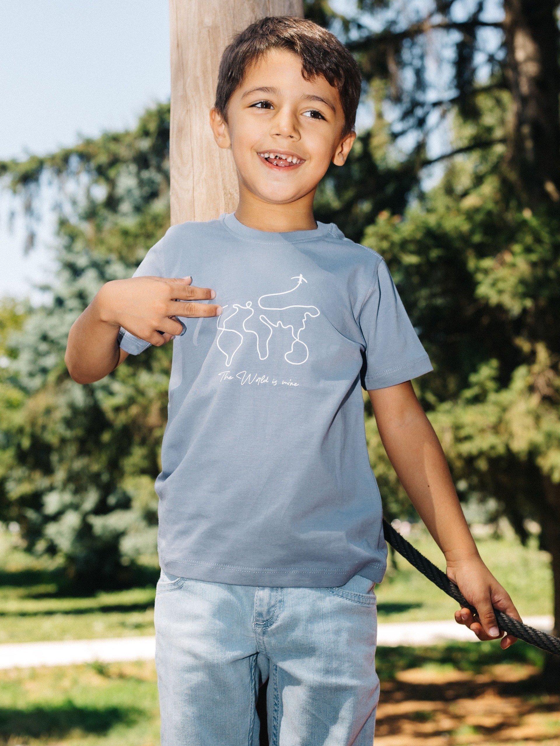 kids tshirt blue/grey world map kids tshirt blue/grey world map