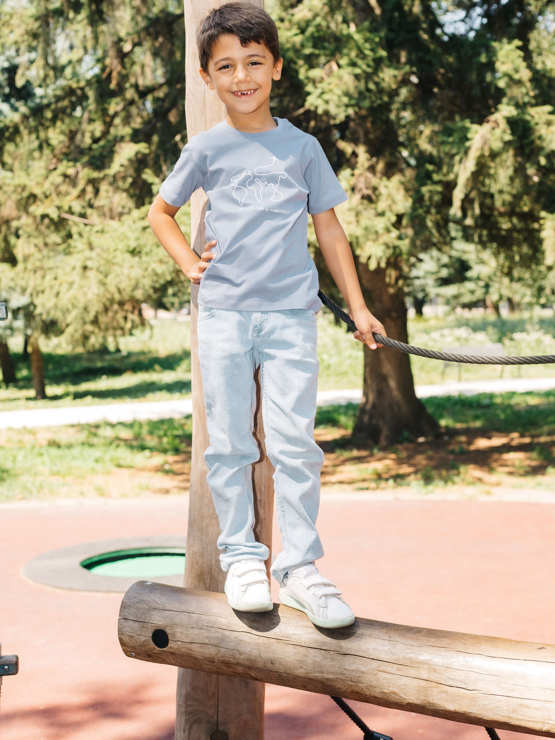 kids tshirt blue/grey world map kids tshirt blue/grey world map