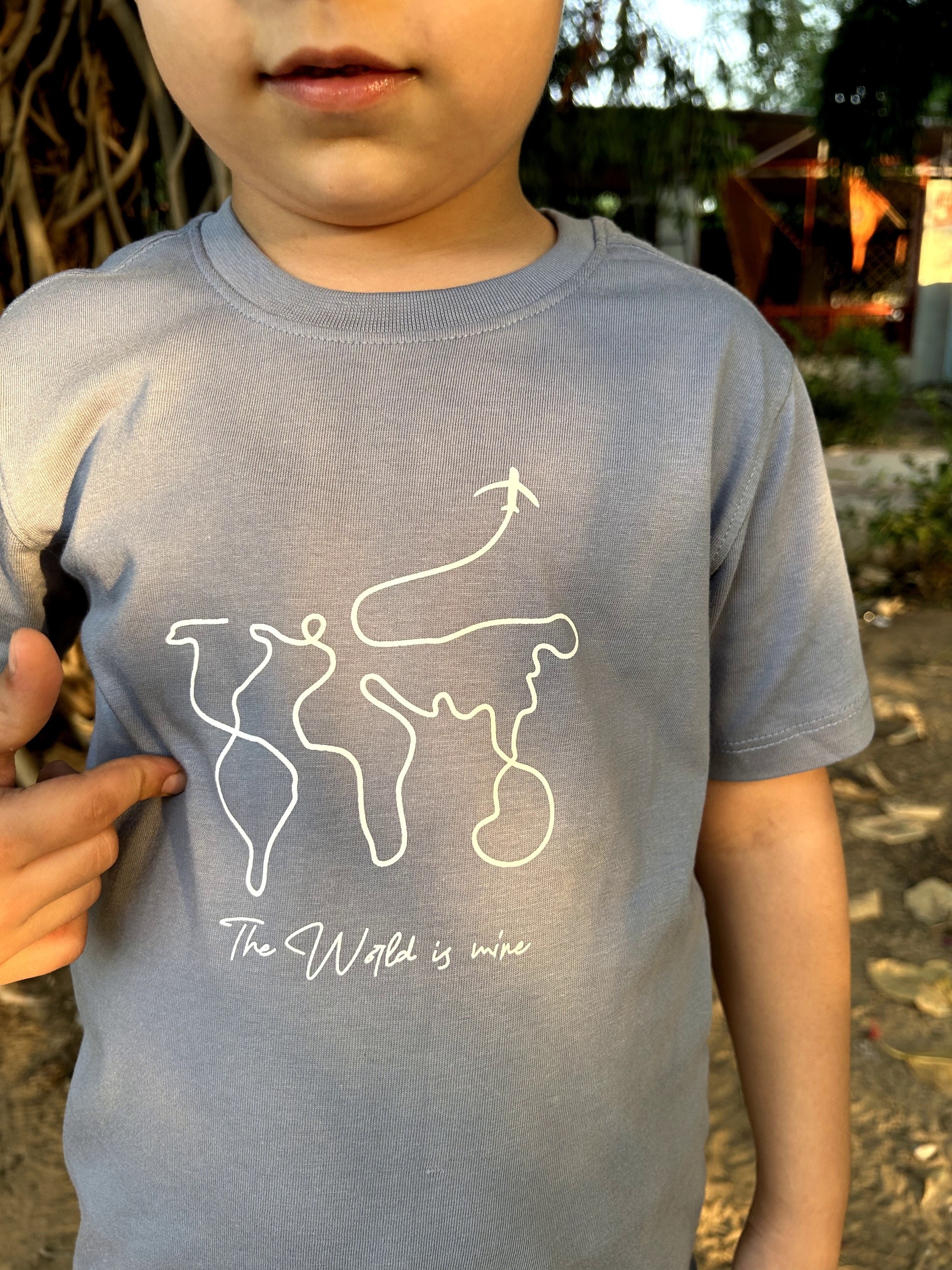 kids tshirt blue/grey world map kids tshirt blue/grey world map