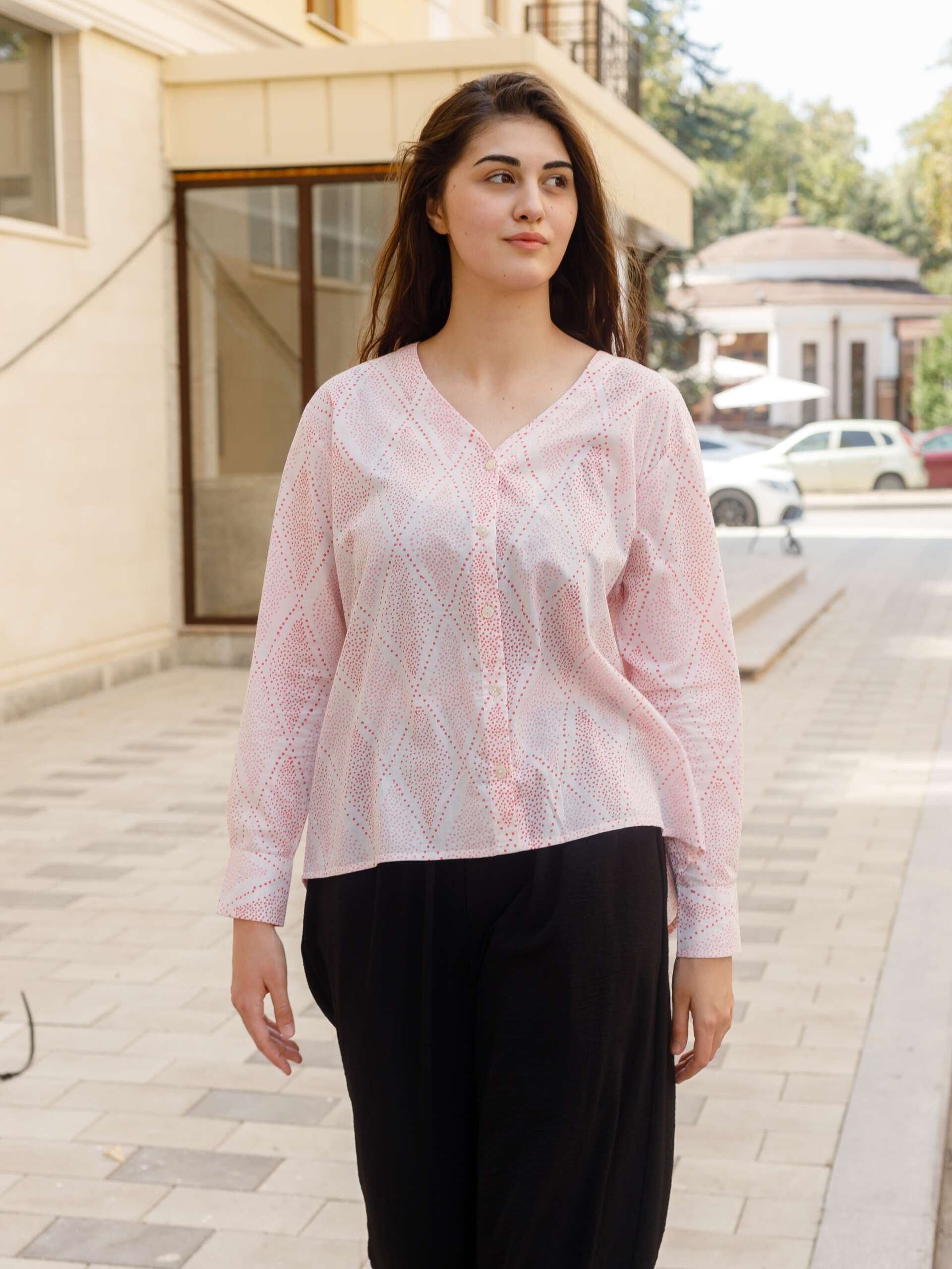 woman shirt handblock pink diamond woman shirt handblock pink diamond