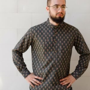 Man Shirt Mandarin Collar Tulip Print