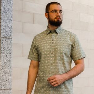 Man Shirt Green Half Sleeves Flower Print