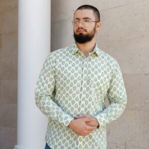 Man White Shirt Full Sleeves Green Heart
