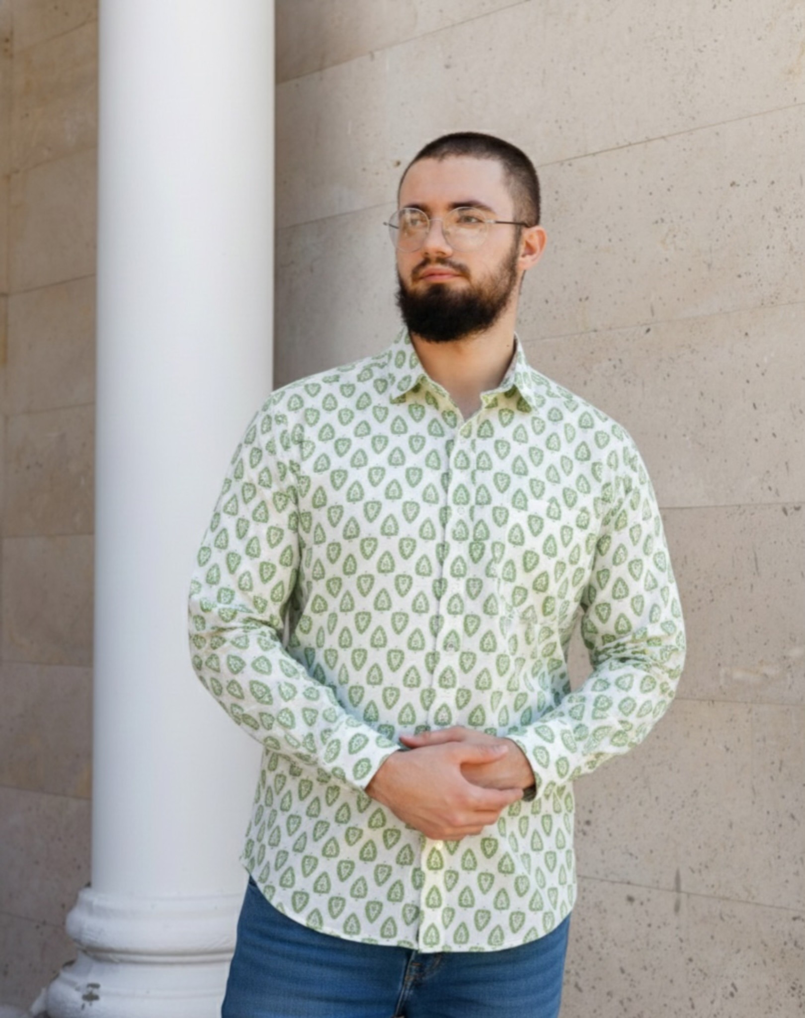photo-output Man White Shirt Full Sleeves Green Heart