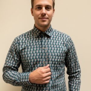 Man Shirt  Dark Green  Full Sleeves Daisy Print