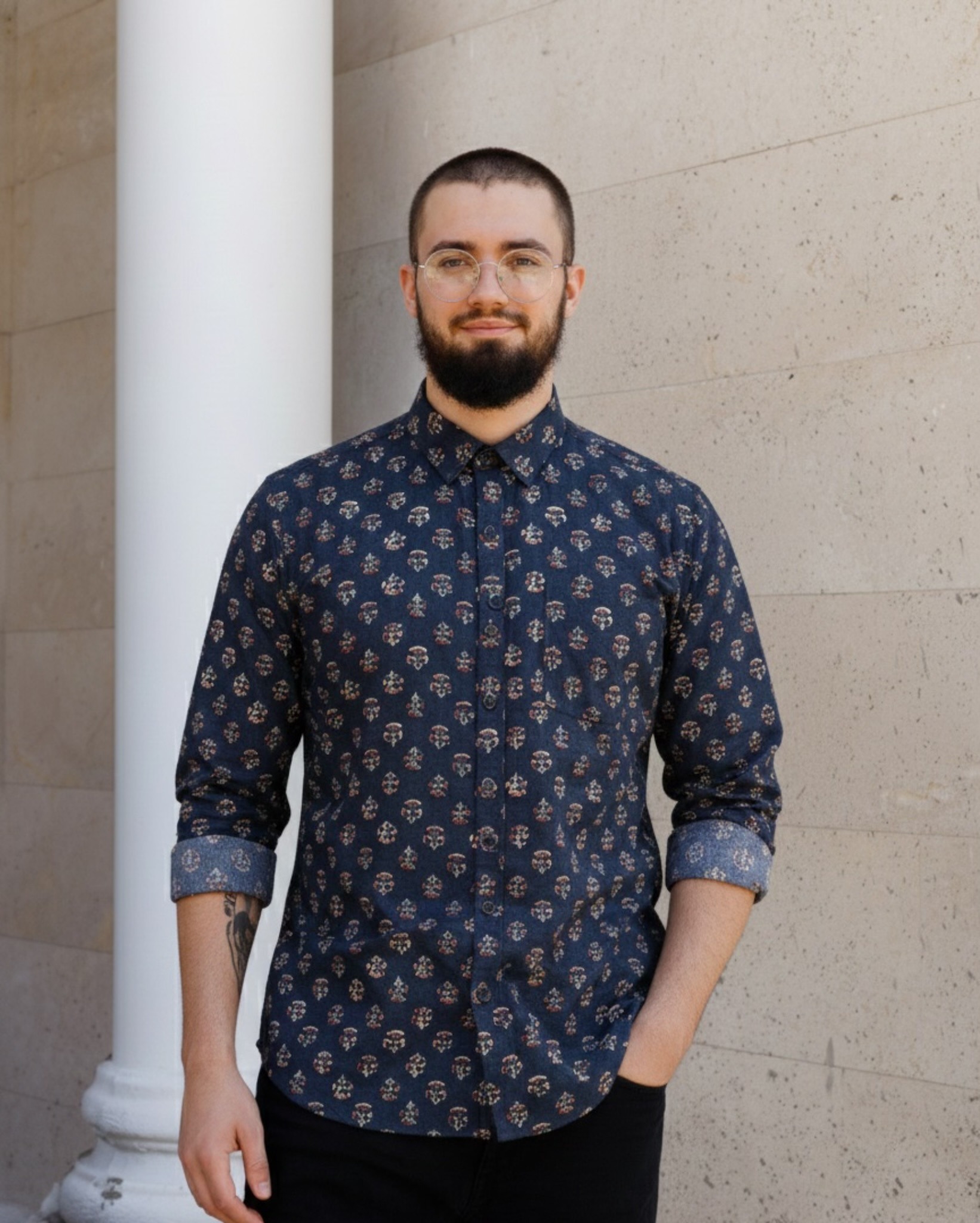 photo-output Man Shirt Blue Full Sleeves Daisy Print