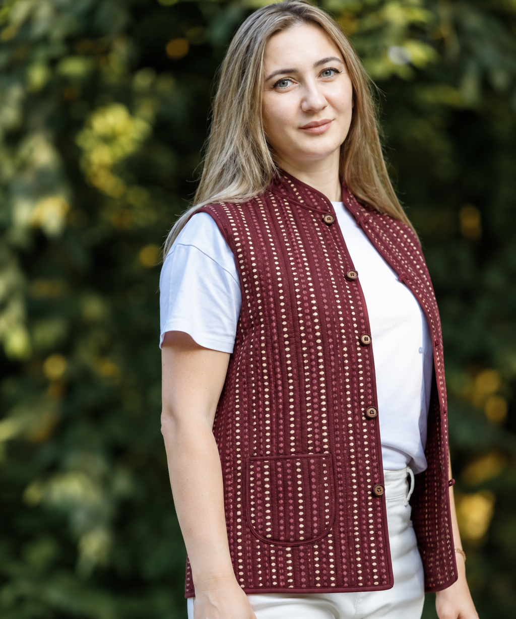 dots maroon with model dots maroon with model